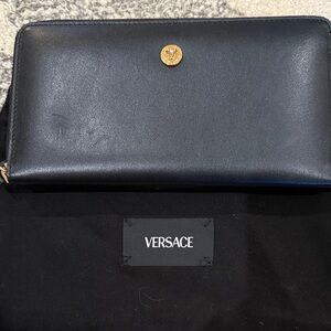 Versace Black Leather Wallet with Gold Accent
